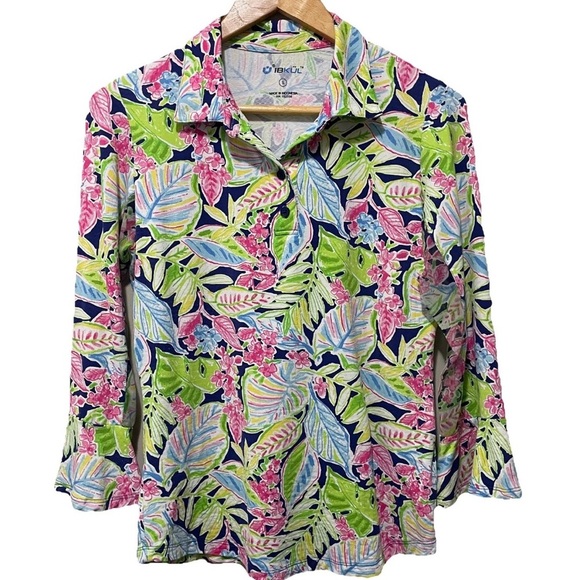 IBKUL Tops - Ibkul Women’s Small Performance Golf Shirt Bright Tropical Print